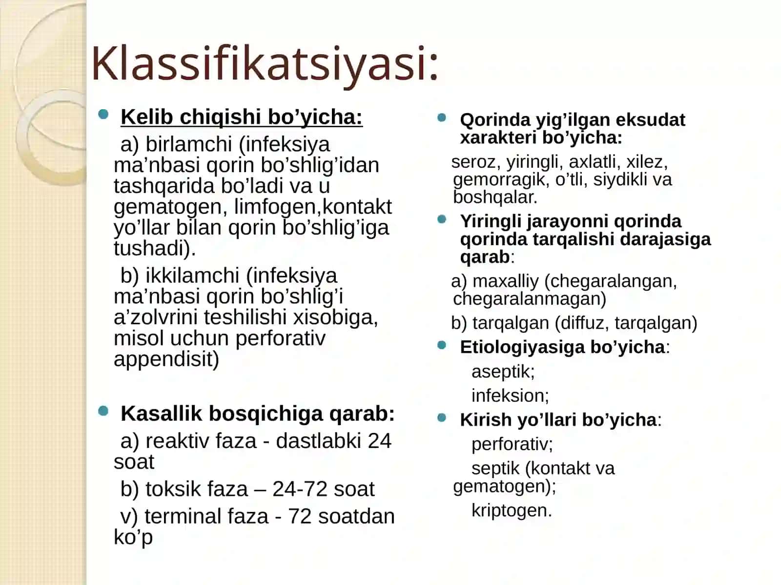 Peritonit. Birlamchi va ikkilamchi peritonitlar 4
