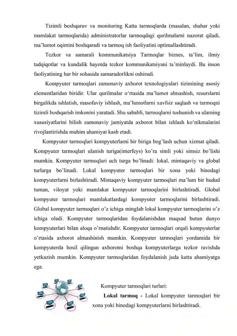 TARMOQ TURLARI LAN, MAN, WAN  XUSUSIYATLARI VA MISOLLAR 4
