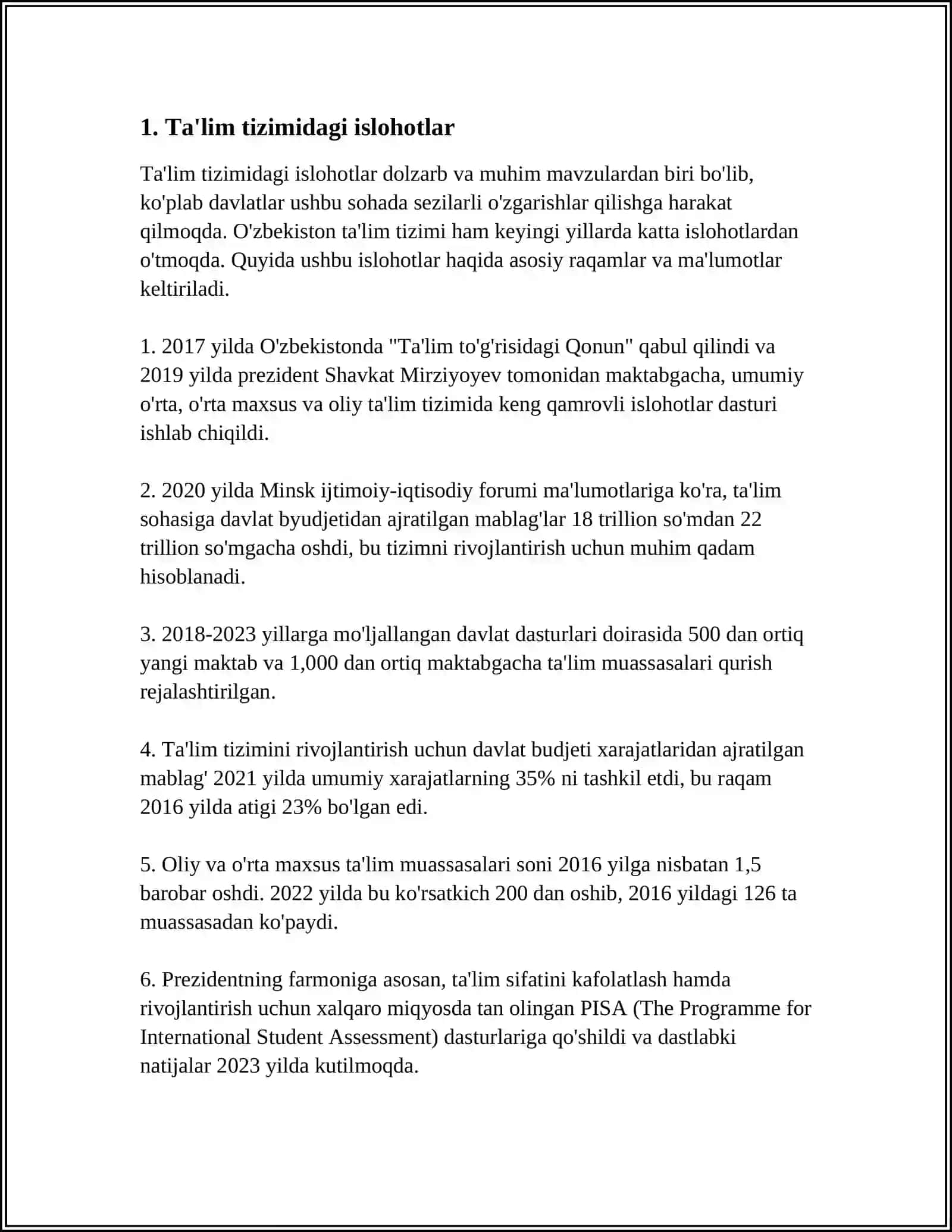 O‘ZBEKISTON RESPUBLIKASI OLIY TA’LIM FAN VA INNOVATSIYA VAZIRLIGI 4
