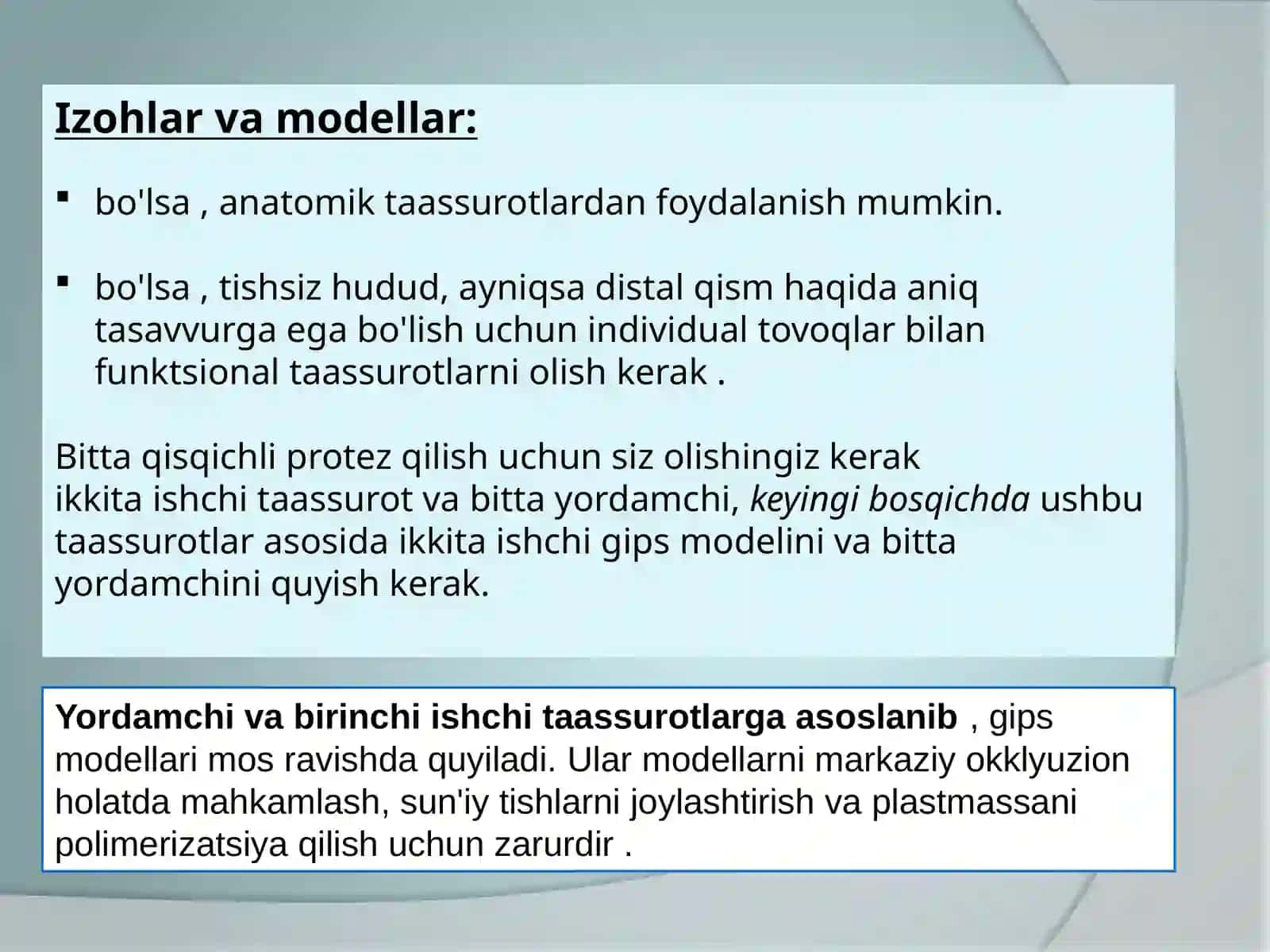 Yoyli pratezlarning klinik va laboratoriya bosqichlari. 4