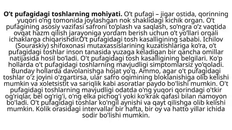 O‘t pufagida tosh paydo bo‘lish sabablar 4