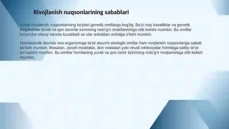 Yurak qon tomirlar tizimi rivojlanish nuqsonlar 4