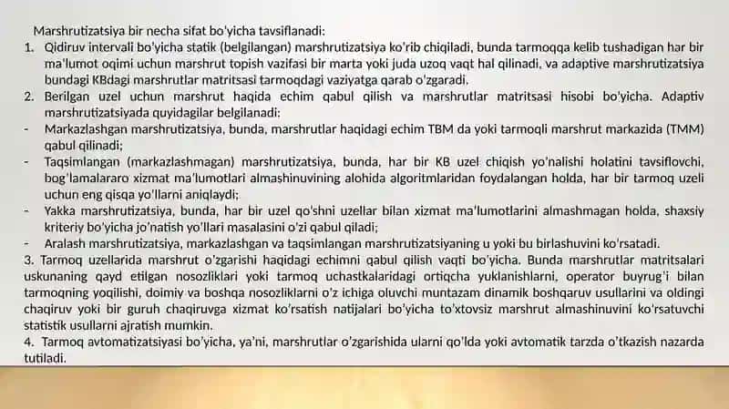 Tarmoqboshqaruvidamarshrutizatsiyavazifalari 4