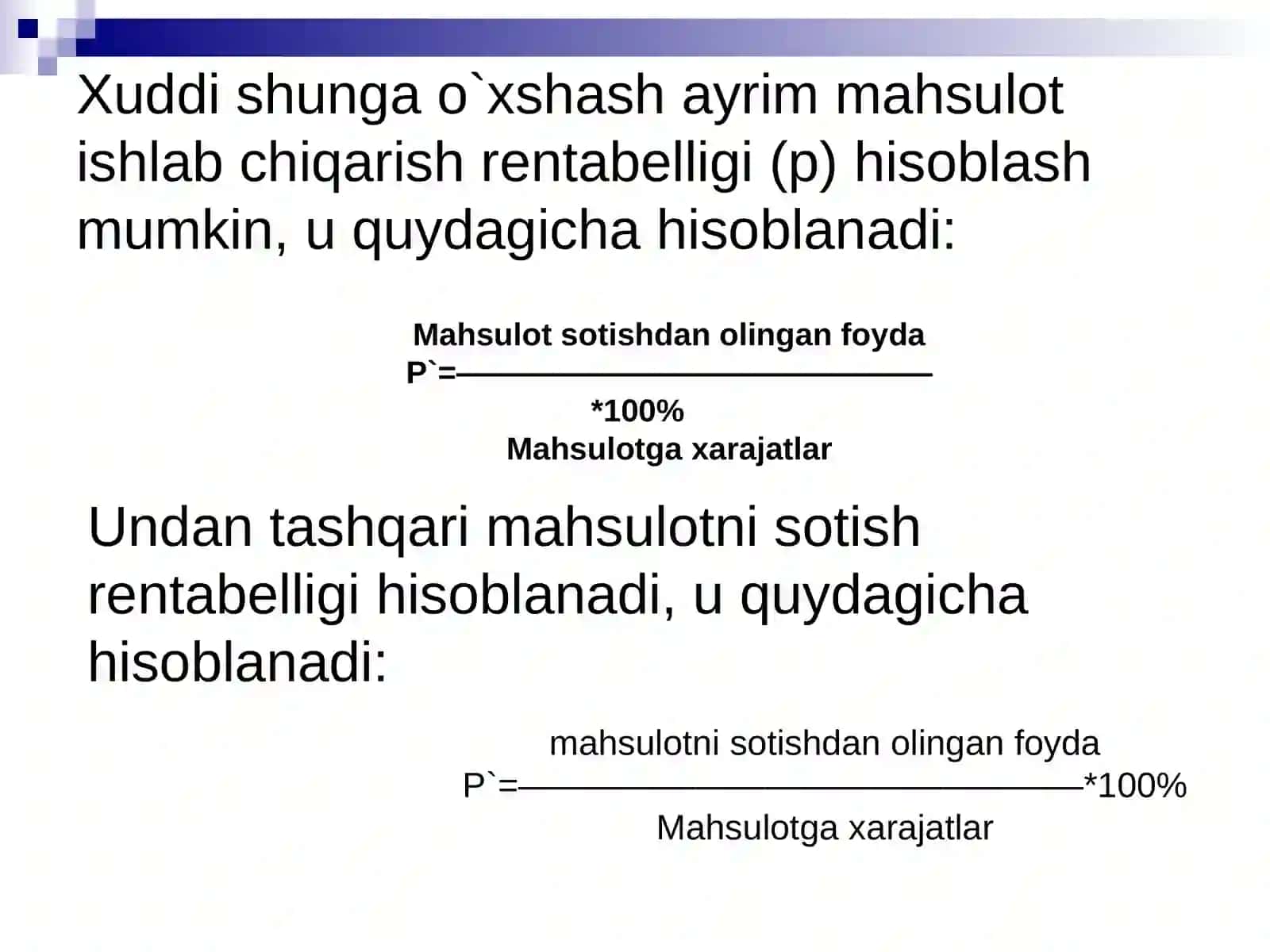 Foyda rentabelligi statistikasi 4