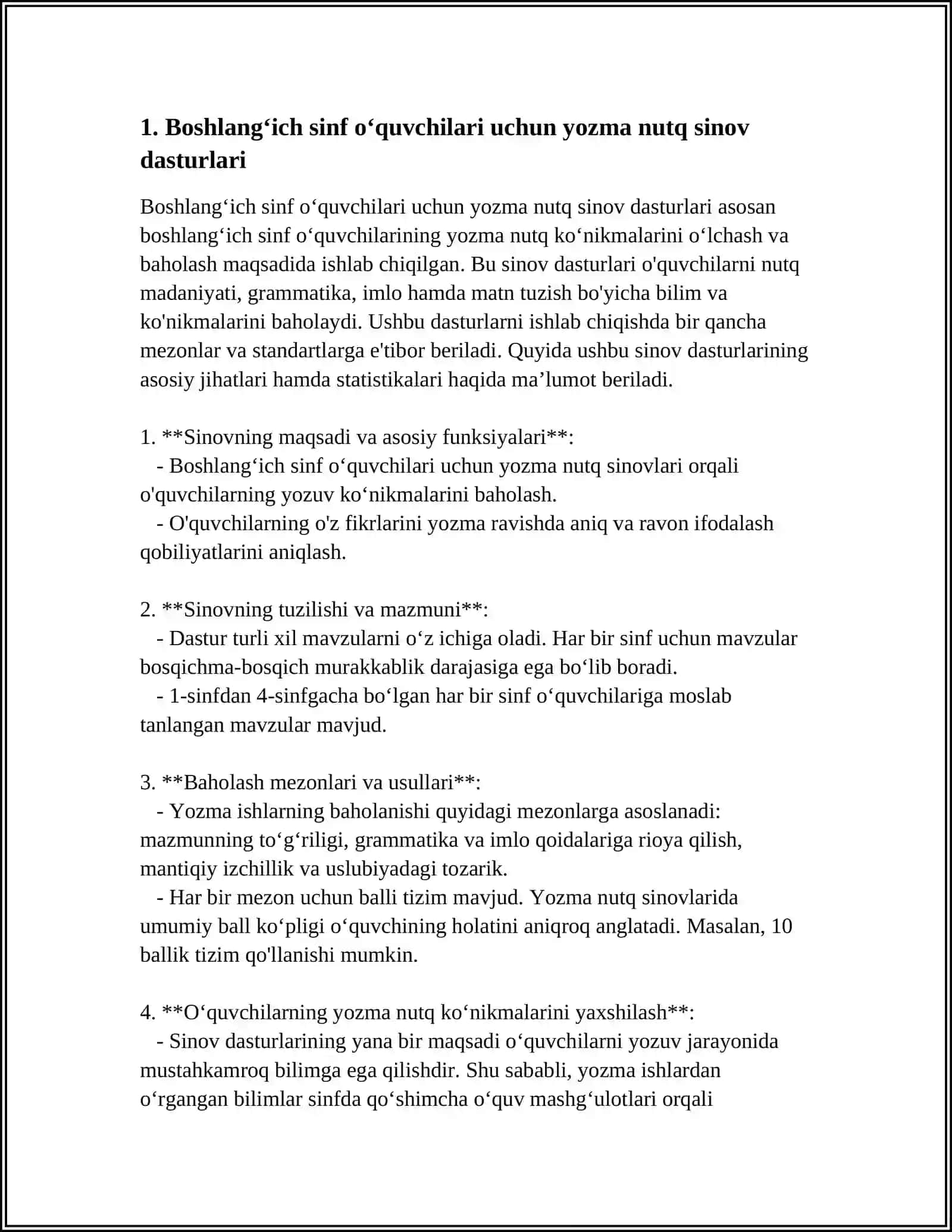 BOSHLANĞICH SINF ÕQUVCHILARINING YOZMA NUTQINI TEKSHIRISH METODIKALARI 4