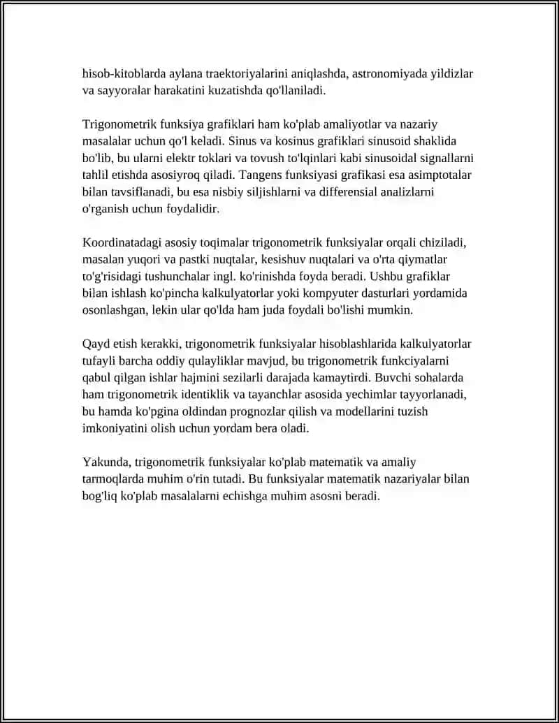 Trigonometrik funksiyalar nazorasi 4