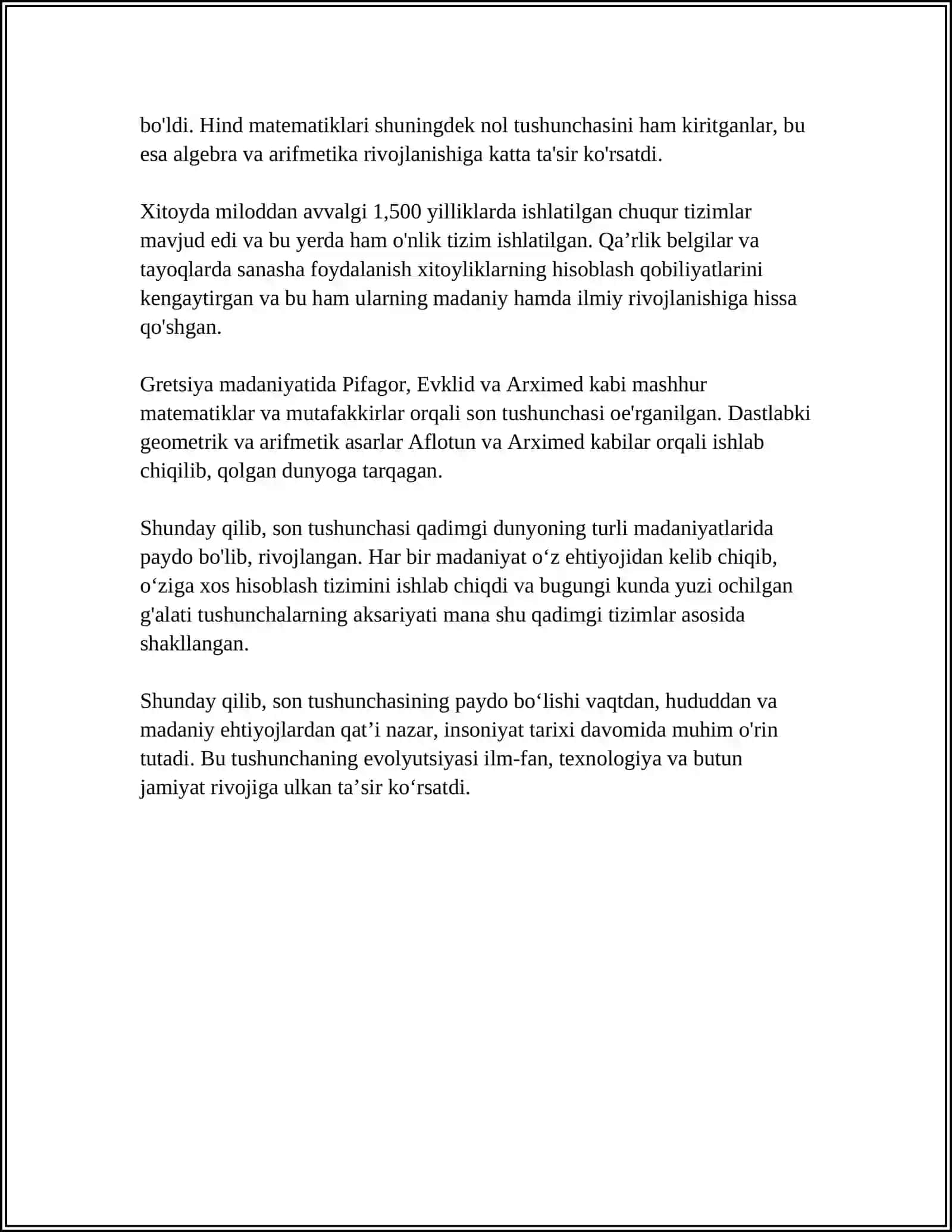 SON TUSHUNCHASINING TARIXIY RIVOJLANISHI 4