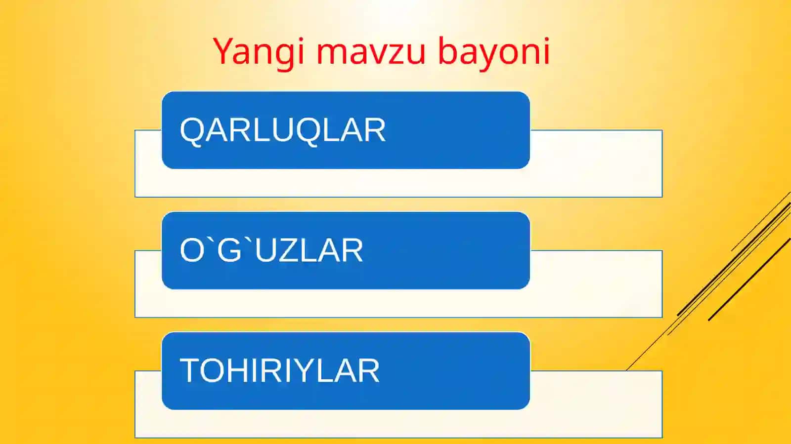 MOVAROUNNAHRDA MUSTAQIL DAVLATLARNING TASHKIL TOPISHI. QARLUQLAR,O`G`UZLAR,TOHIRIYLAR 4