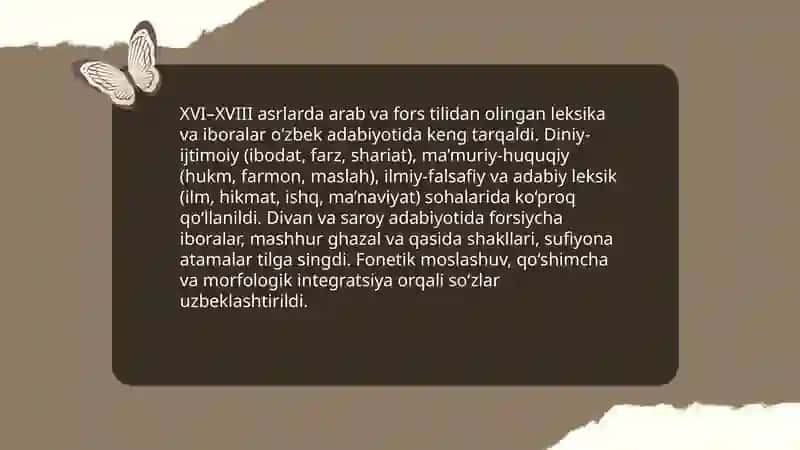 XVI-XX asrlar adabiyatining til xususiyatlari 4
