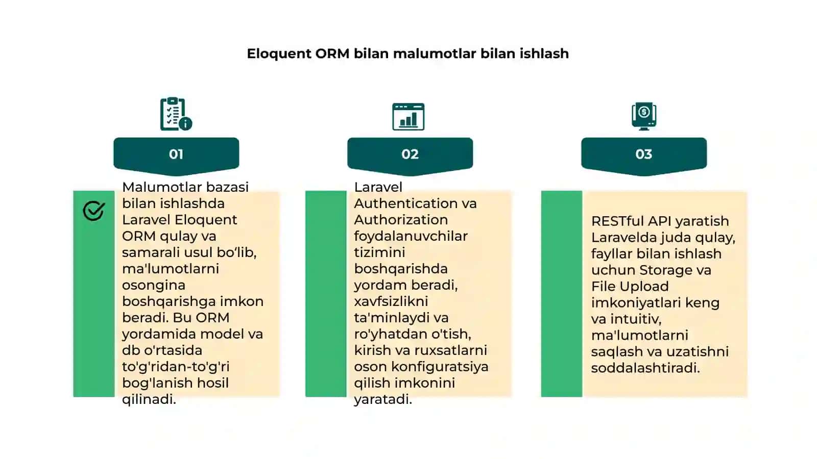 Malumotlar bazasi bilan ishlash: Eloquent ORM 4