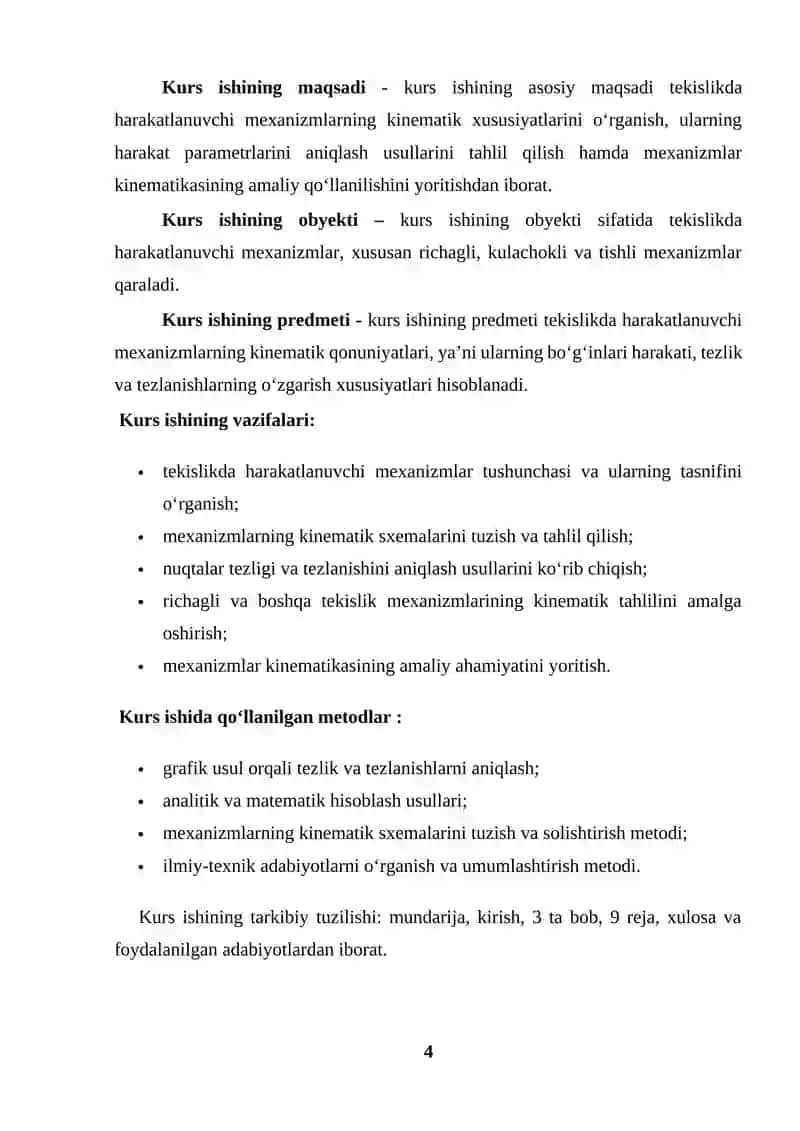 TEKISLIKDA HARAKATLANUVCHI MEXANIZMLAR KINEMATIKASI 4