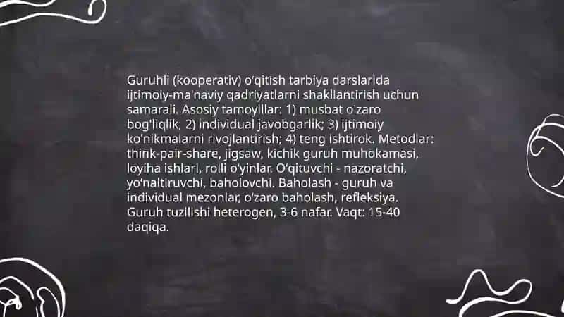 Ta'lim metodlaridan tarbiya fanini oʻqitishda foydalanish 4
