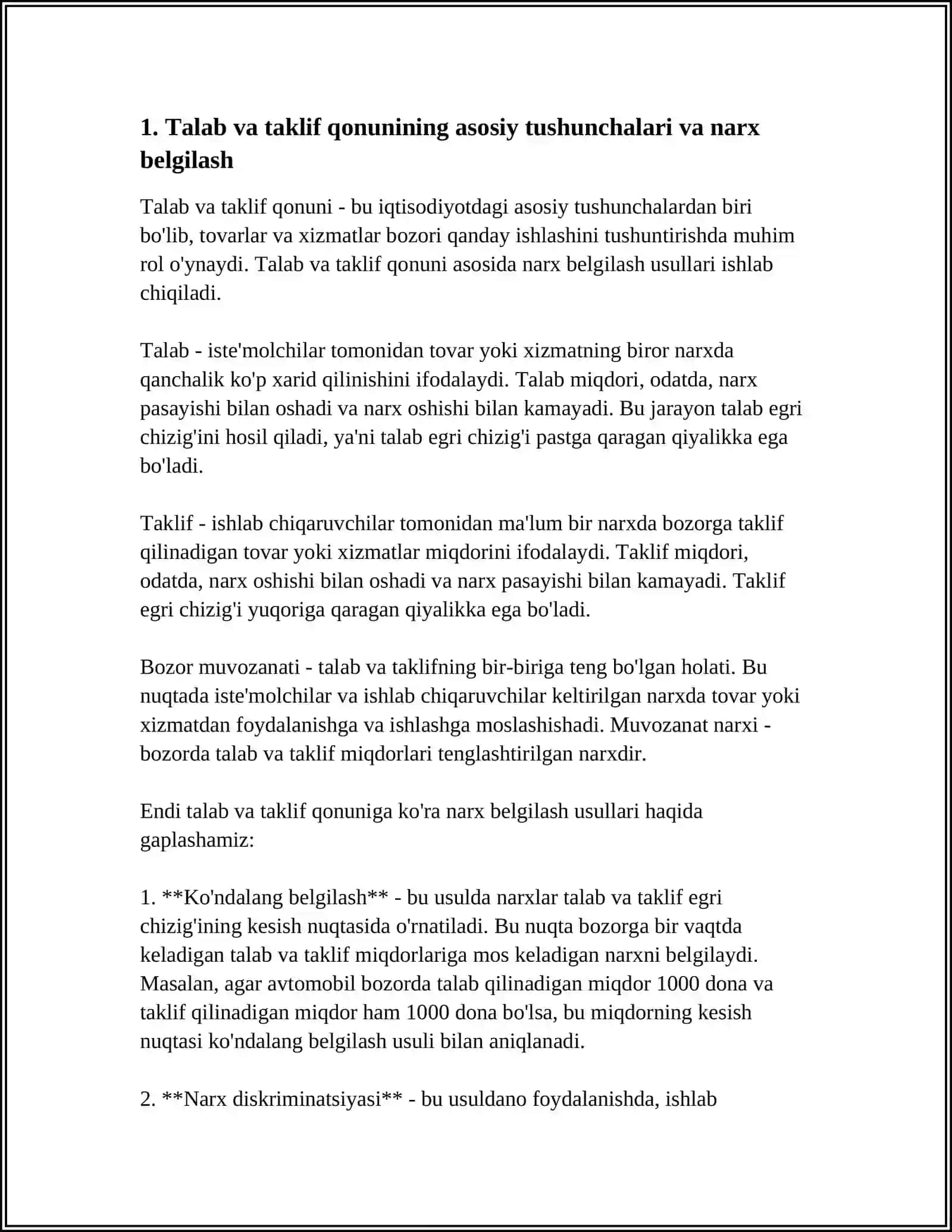 TALAB VA TAKLIF QONUNIGA KOʻRA NARX BELGILASH USULLARI 4