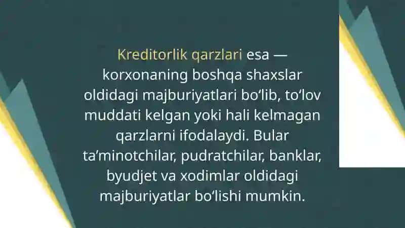 Debitorlik va KREDITORLIK QARZLARINING TAHLILI 4