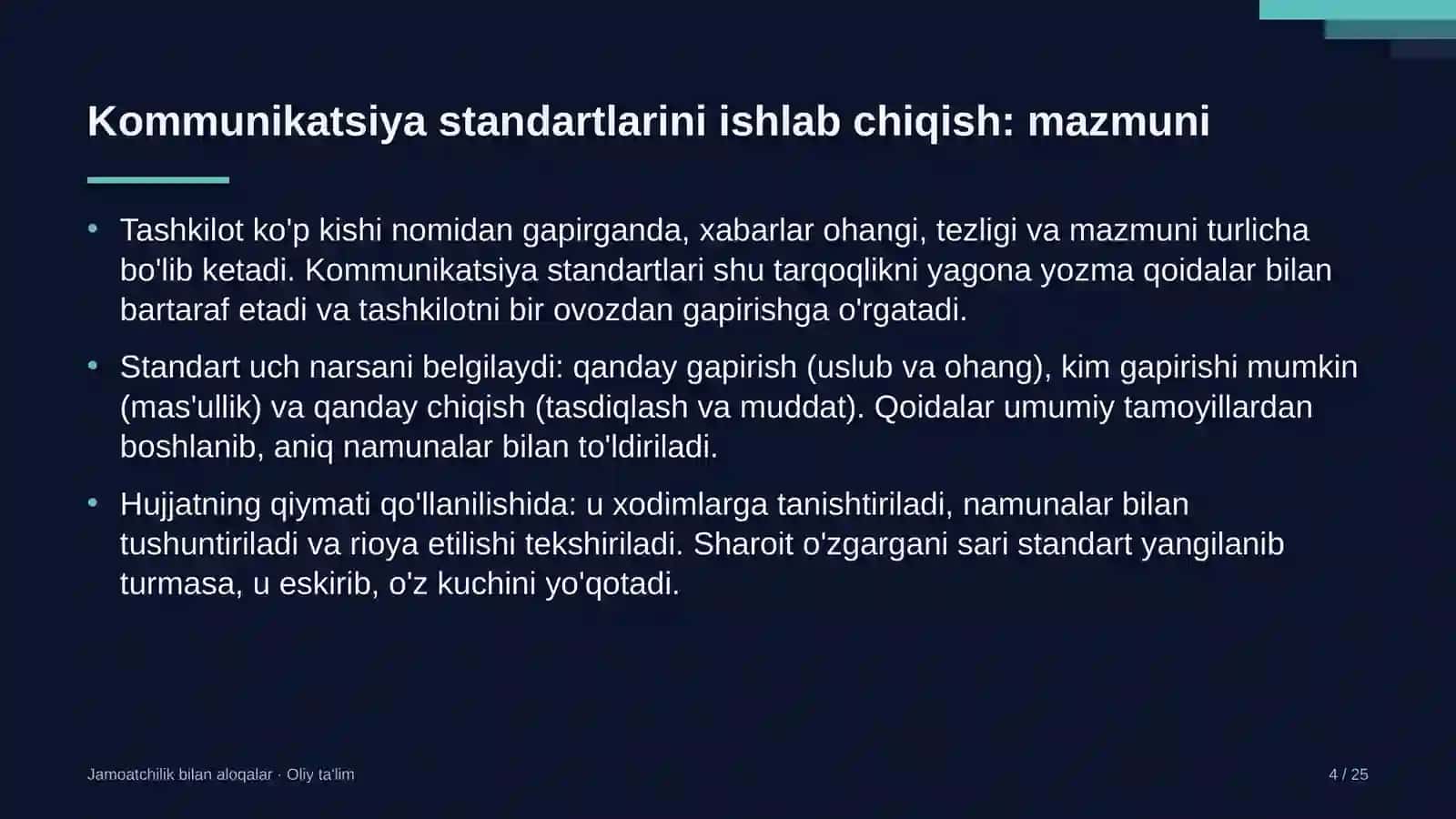 Dasturiy ta'minot ishlab chiqish kompaniyalarida korporativ kommunikatsiya standartlarini ishlab chiqish 4