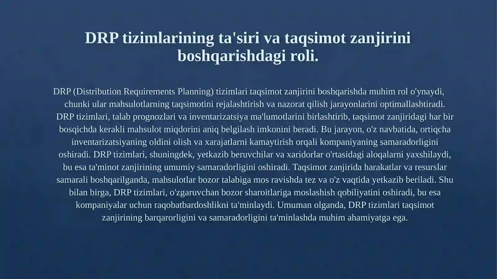 Moddiy oqimlarni rejalashtirish  MRP, DRP, ERP tizimlari.0 4