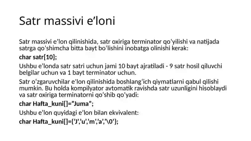 C++ tilida ASCIIZ satrlar va ular ustida amallar. Belgi va satrlar 4