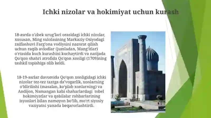 Qo‘qon xonligi (1709-1876) Farg‘ona vodiysini 4