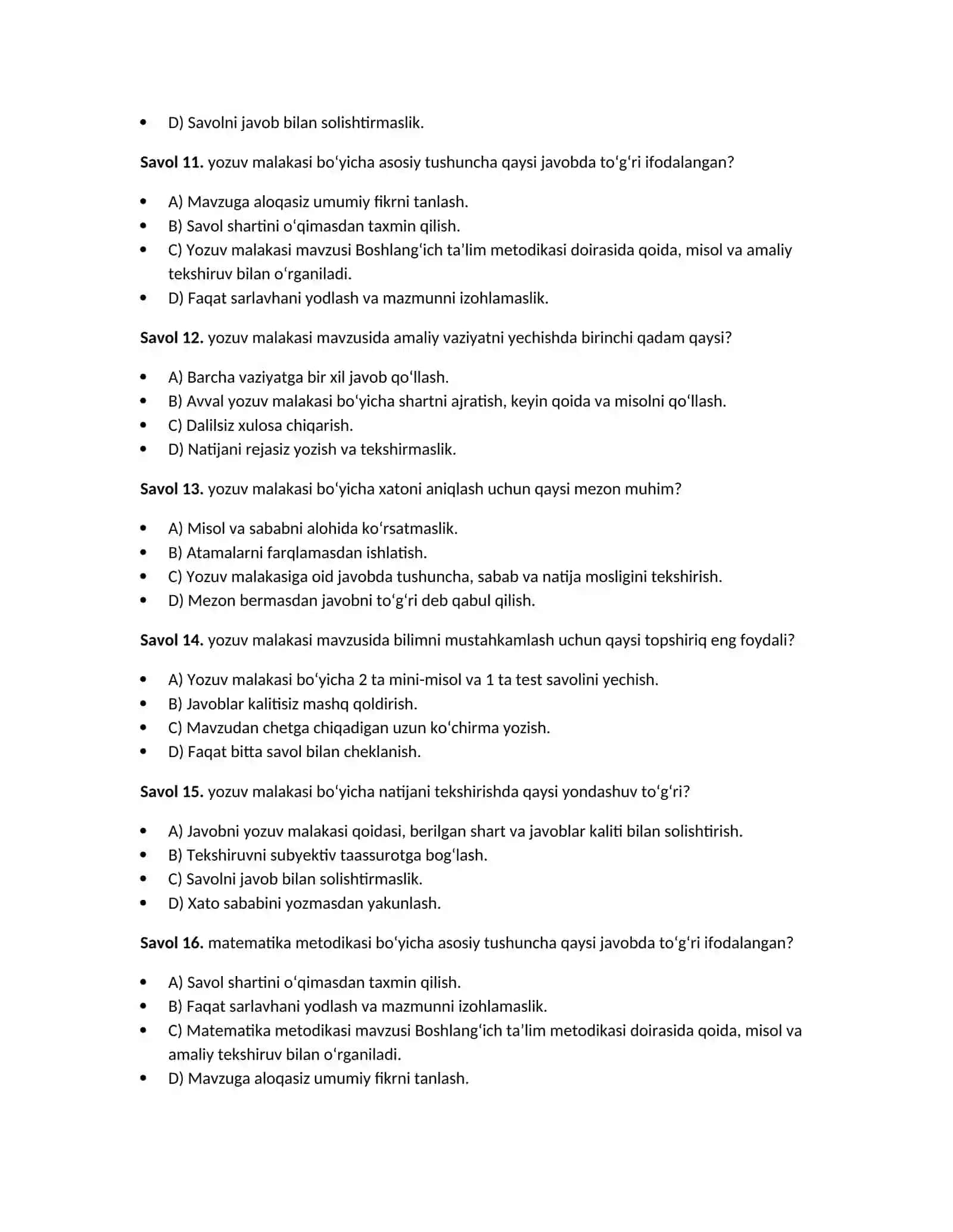 Boshlang‘ich ta’lim metodikasi — 100 test 4