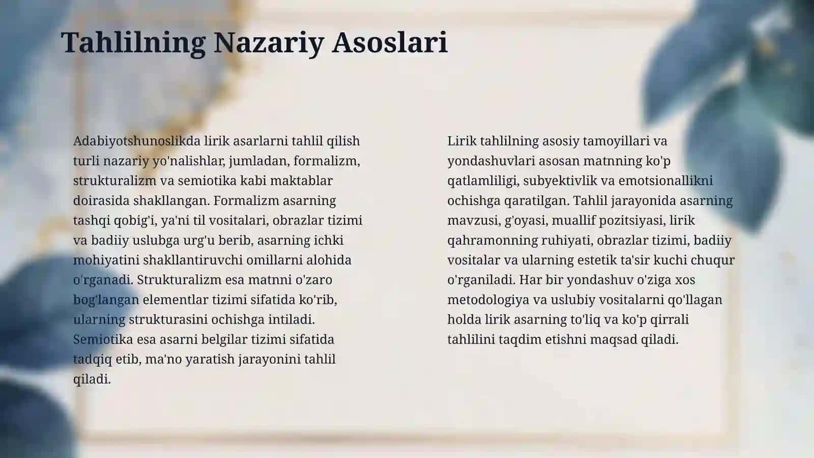 Lirik asarlarni o’rganish va tahlil qilish 4