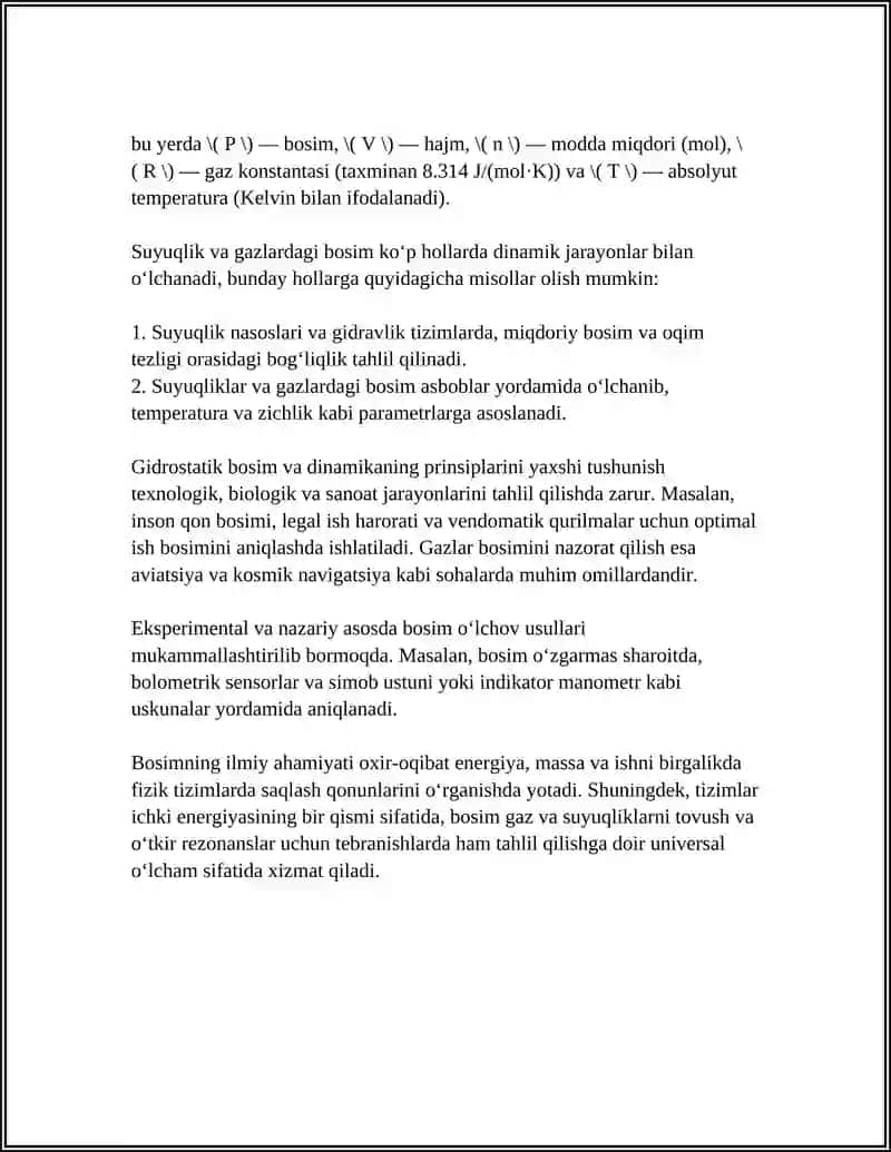 Bosim tushunchasi va uning o‘lchov birliklari 4