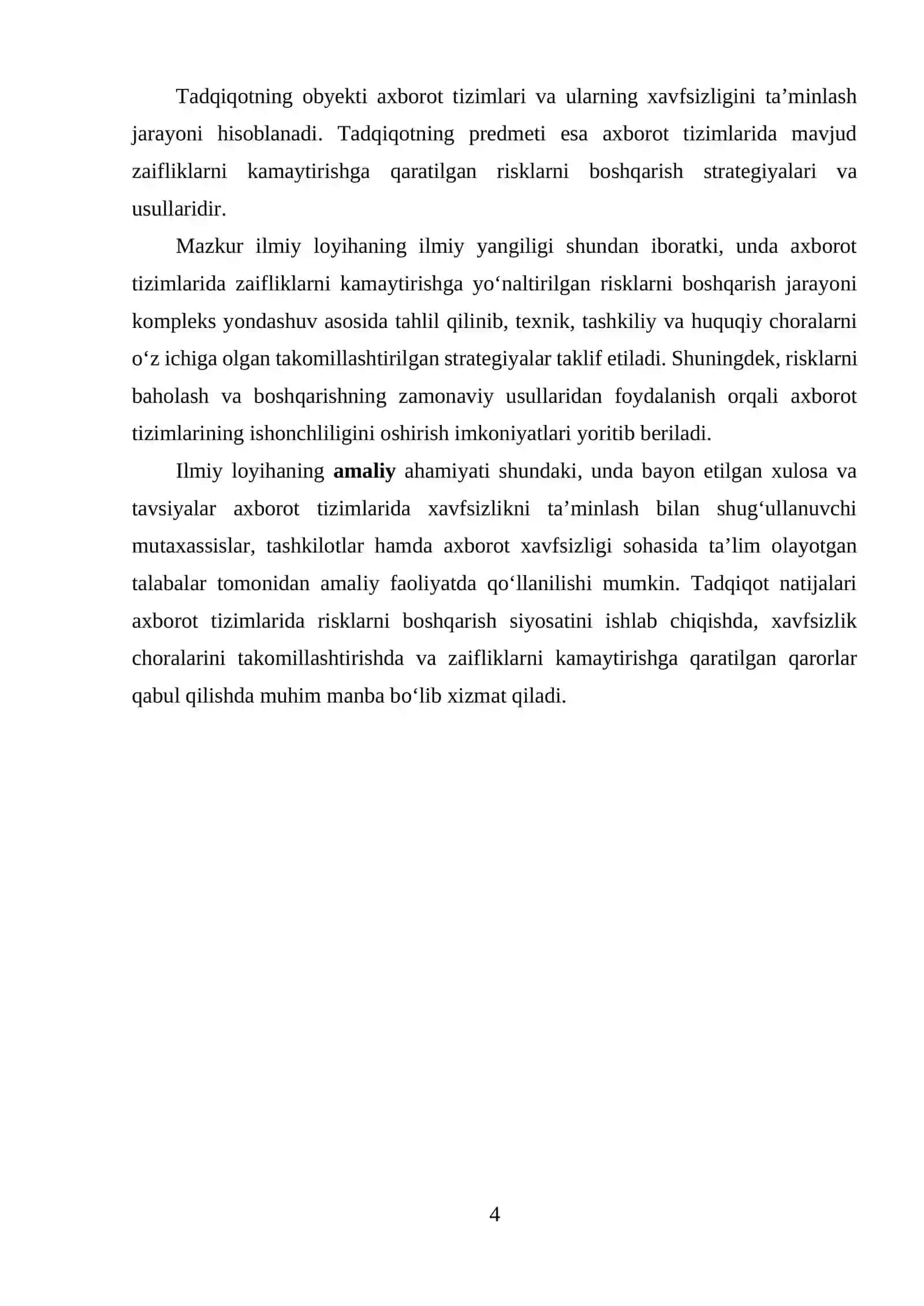 Axborot tizimlarida zaifliklarni kamaytirish uchun risklarni boshqarish strategiyalarini ishlab chiqish 4