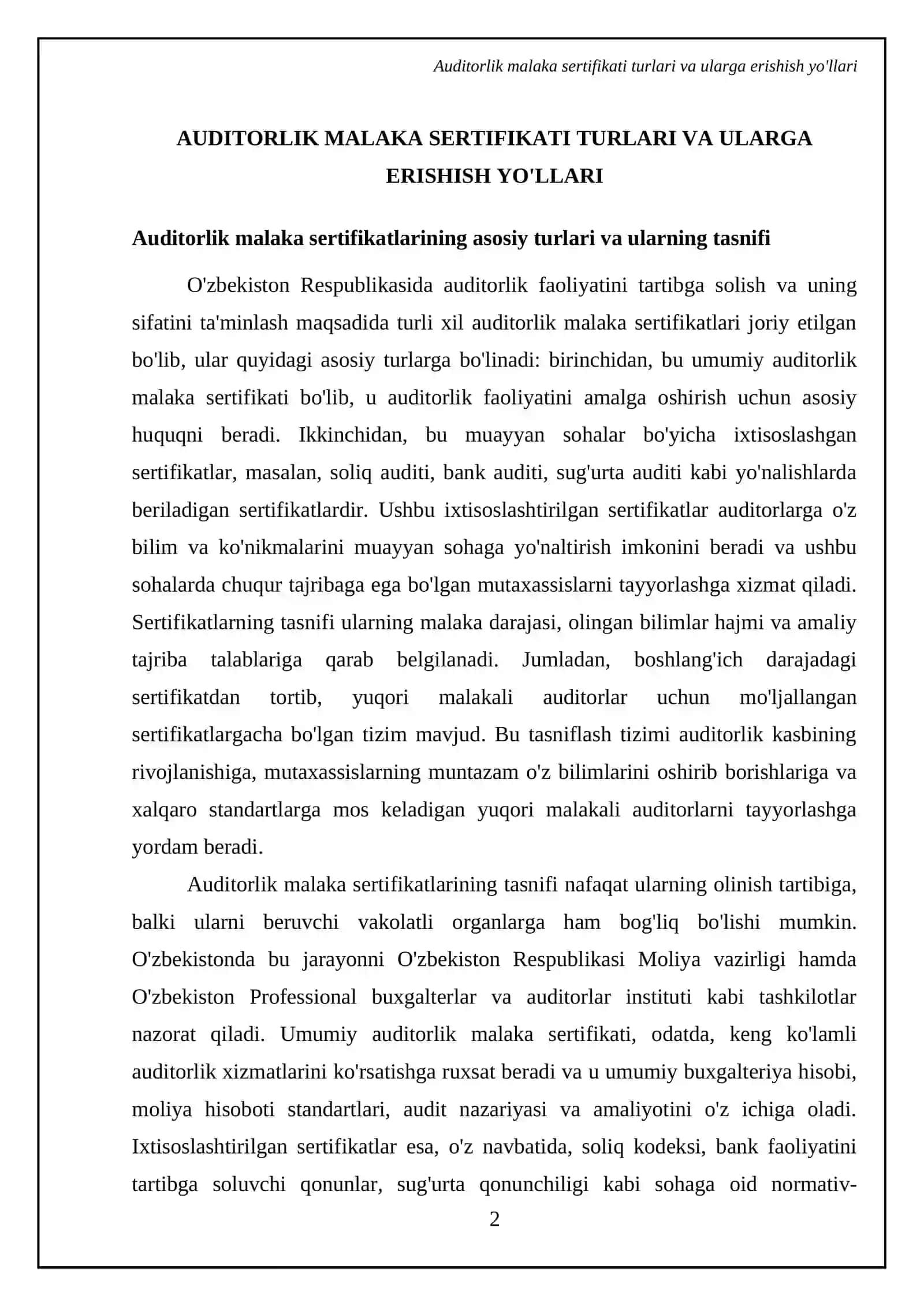 Auditorlik malaka sertifikati va unga qo’yilgan talablar 4