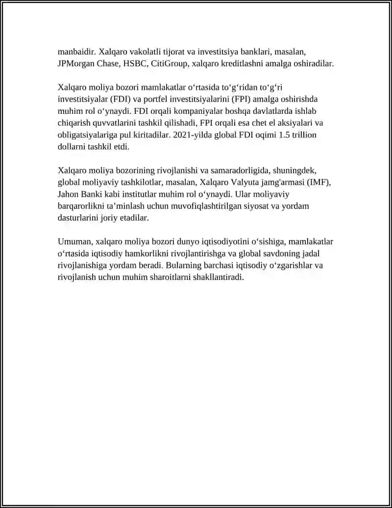 XALQARO MOLIYA BOZORI VA UNING RIVOJLANISH XUSUSIYATLARI 4