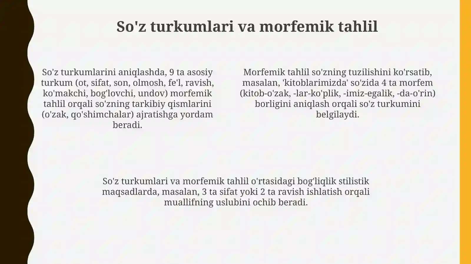 Badiiymatnning morfologik xususiyatlari 4