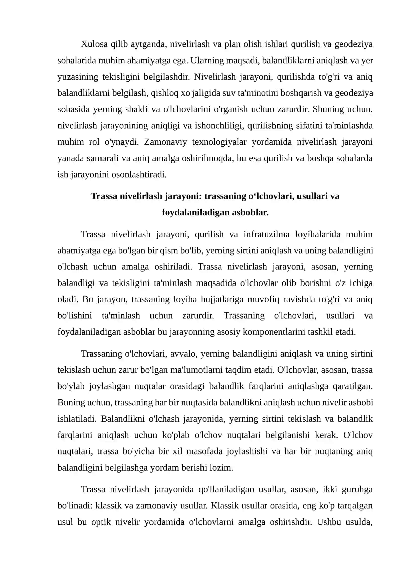 Nivelirlash va plan olish ishlari. Trassani nivelirlash. 4