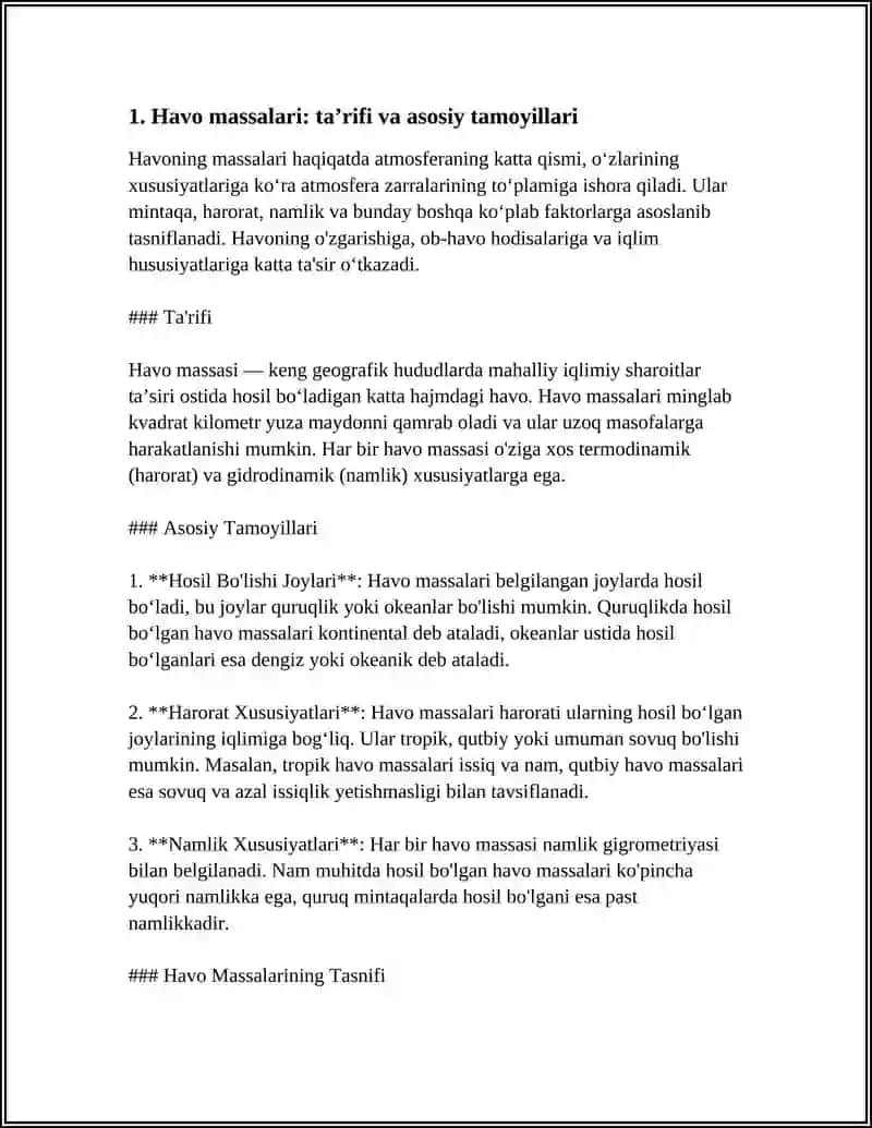 HAVO MASSALARI VA FRONTLARI 4