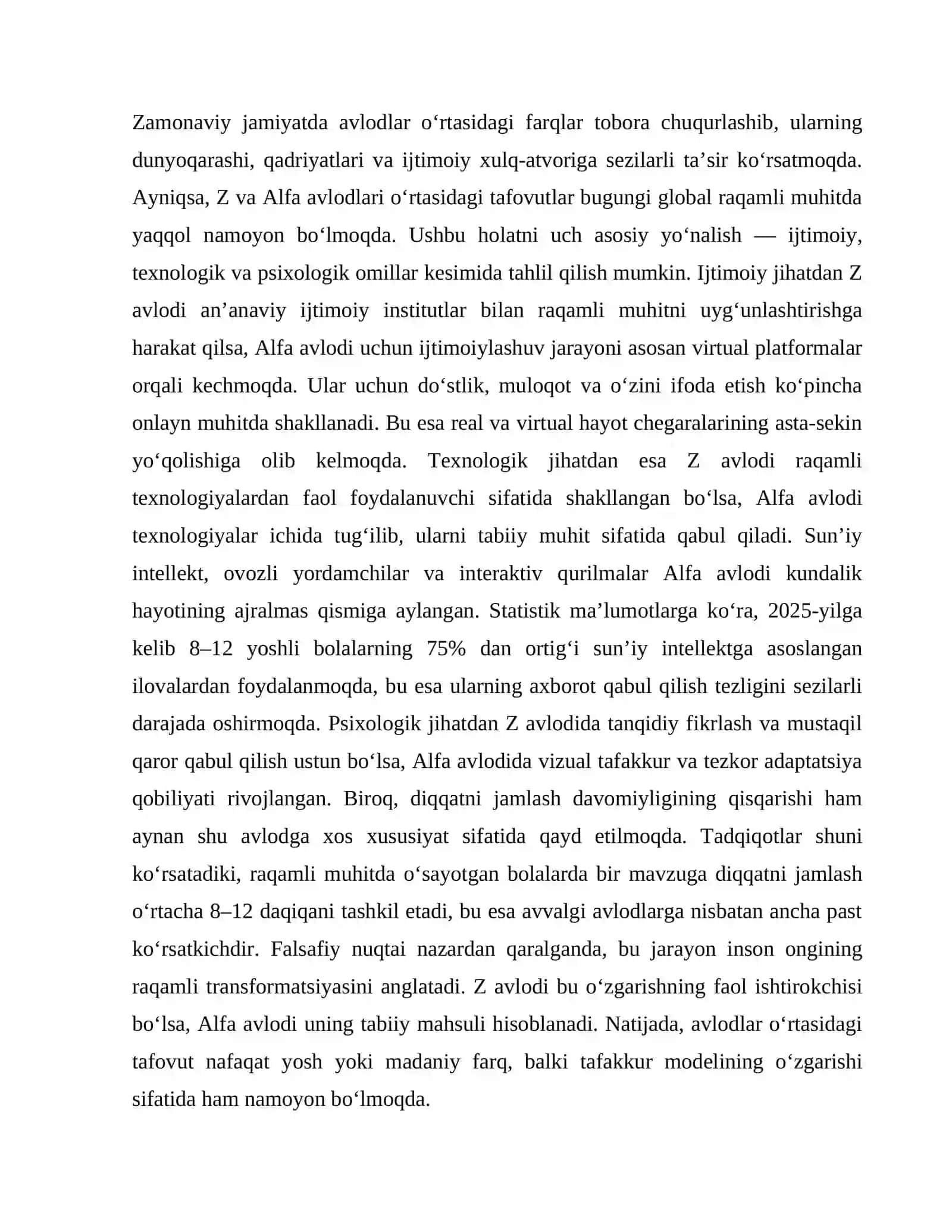 AVLODLAR TOʻQNASHUVI: "Z AVLODI VA ALFA AVLODI"NING DUNYOQARASHIDAGI FARQLAR 4