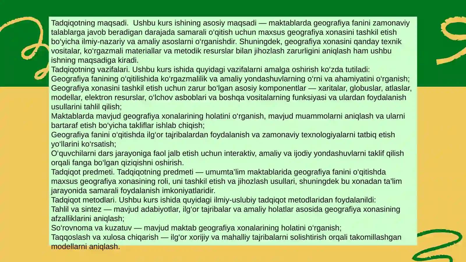 Geografiya xonasini tashkil etish 4