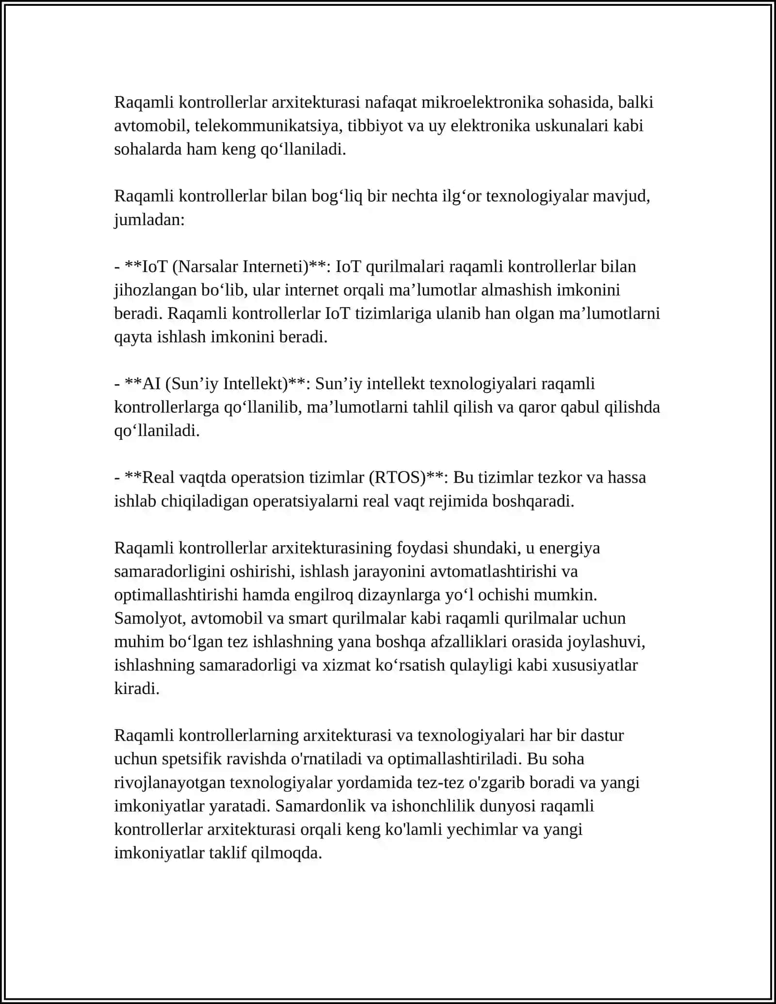 RAQAMLIY KONTROLLERLARNI LOYIHALASH 4