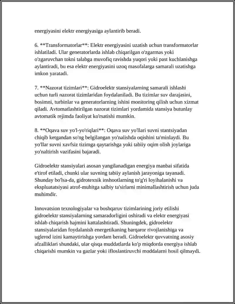 GIDRO ELEKTR STANSIYALARI 6-MAVZU 4