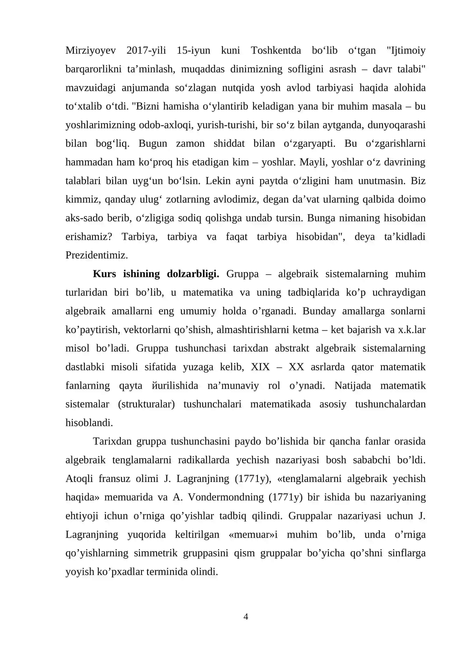 Mavzu: Gruppa va uning xossalari 4