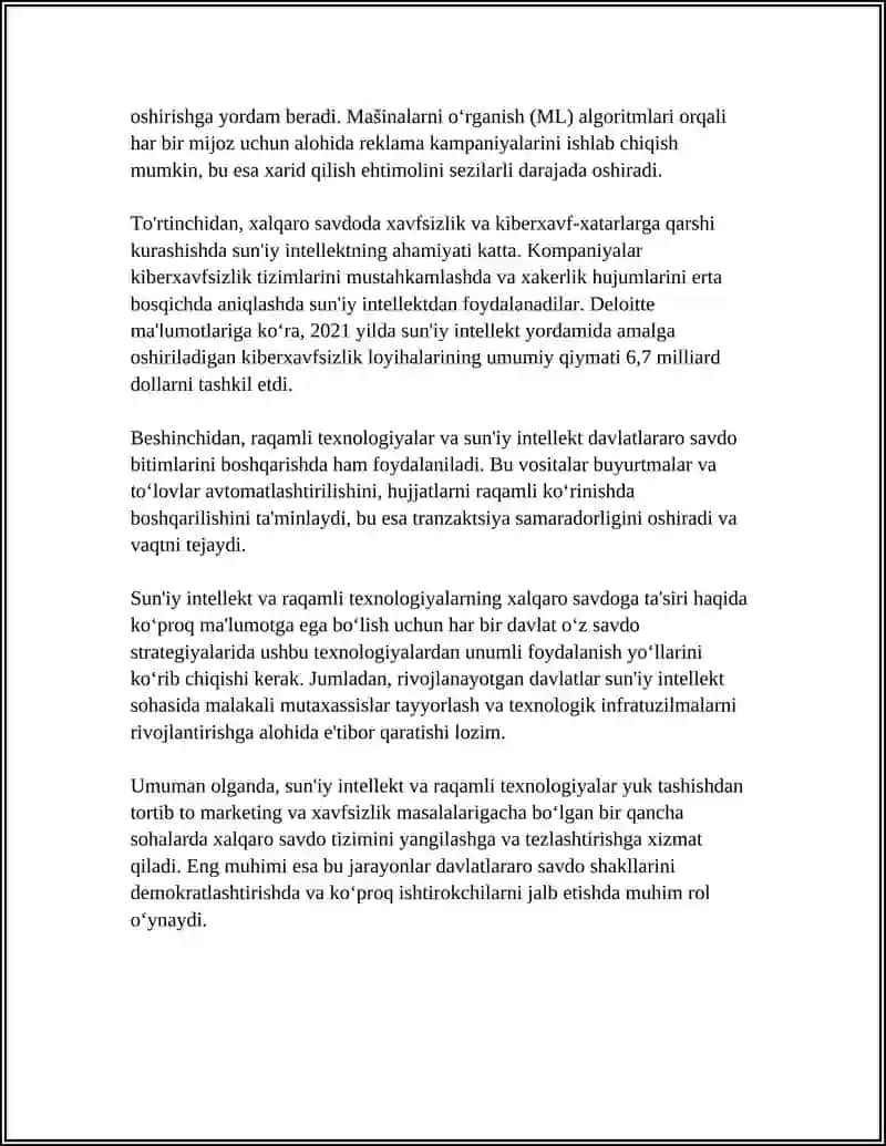 XALQARO IQTISODIY MUNOSABATLARDA SUN‘IY INTELEKT VA RAQAMLI TEXNOLOGIYALARNING AHAMIYATI 4
