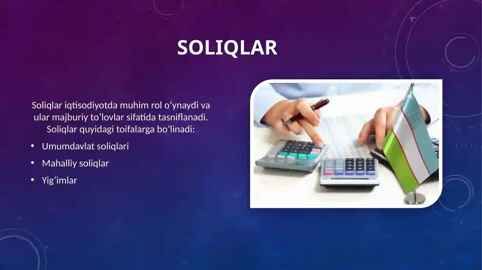 Soliqlar va yig'imlar turlari 4