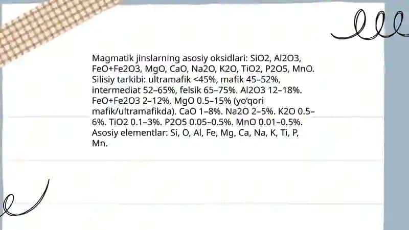 Magmatik metamorfik va choʻkindi togʻ jinslari tarkibi 4