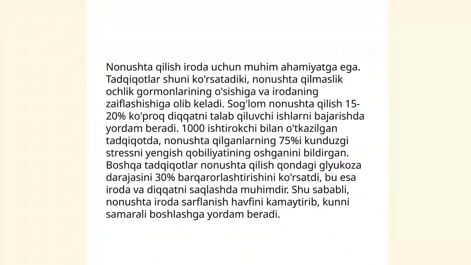 Nonushta uchun iroda texnikasi 4