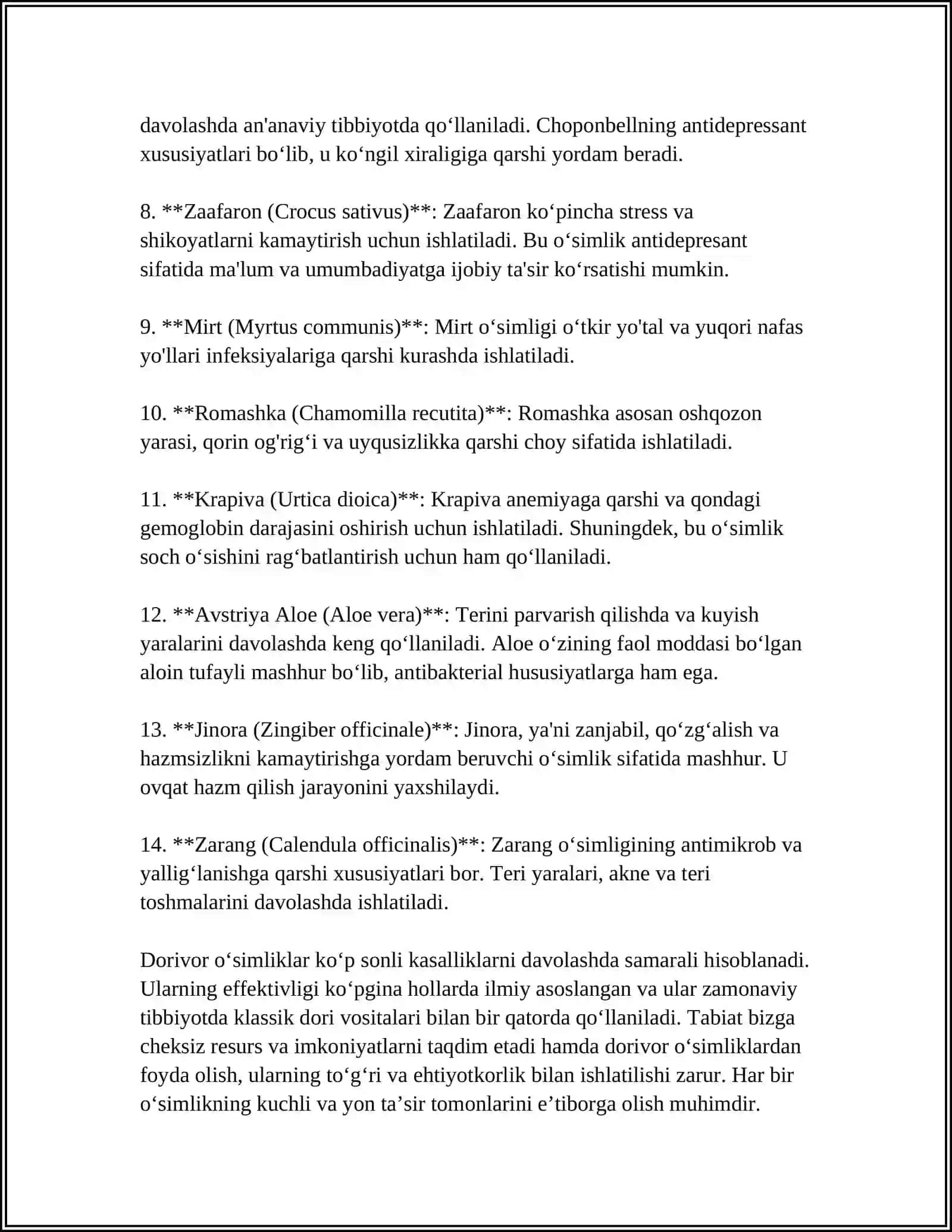 DORIVOR ÕSIMLIKLARNING TURLARI 4