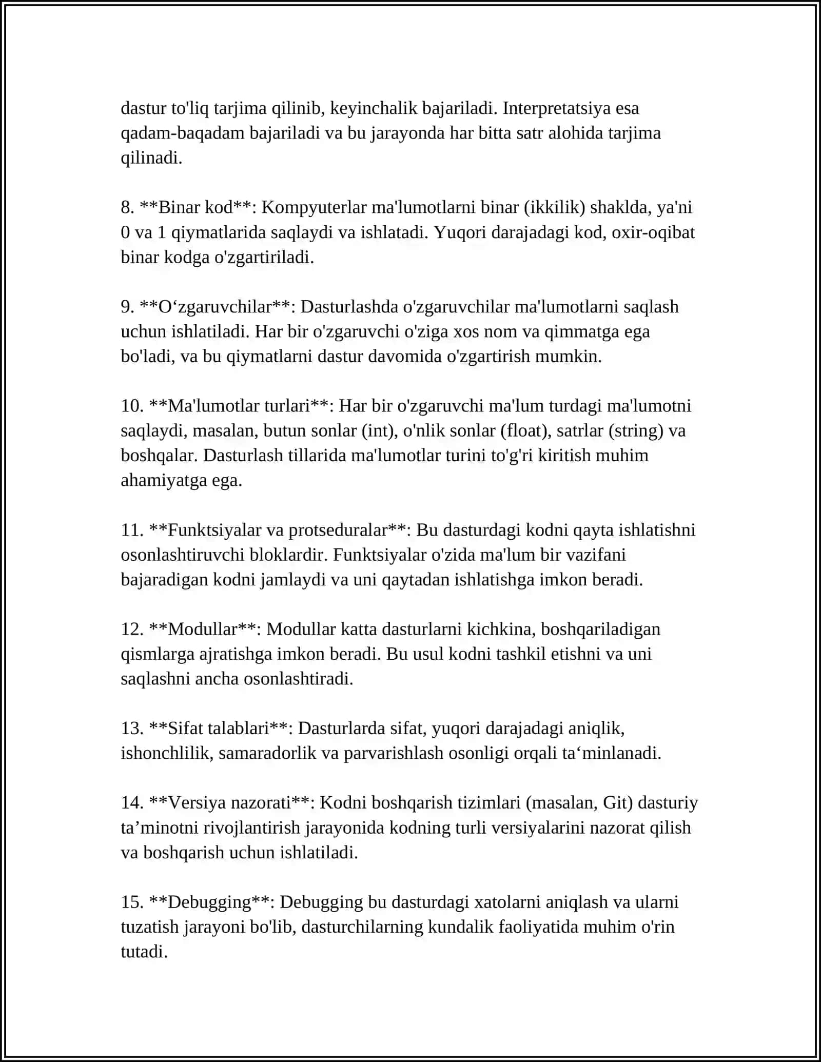 Kodlarni o'rganish kursi 4