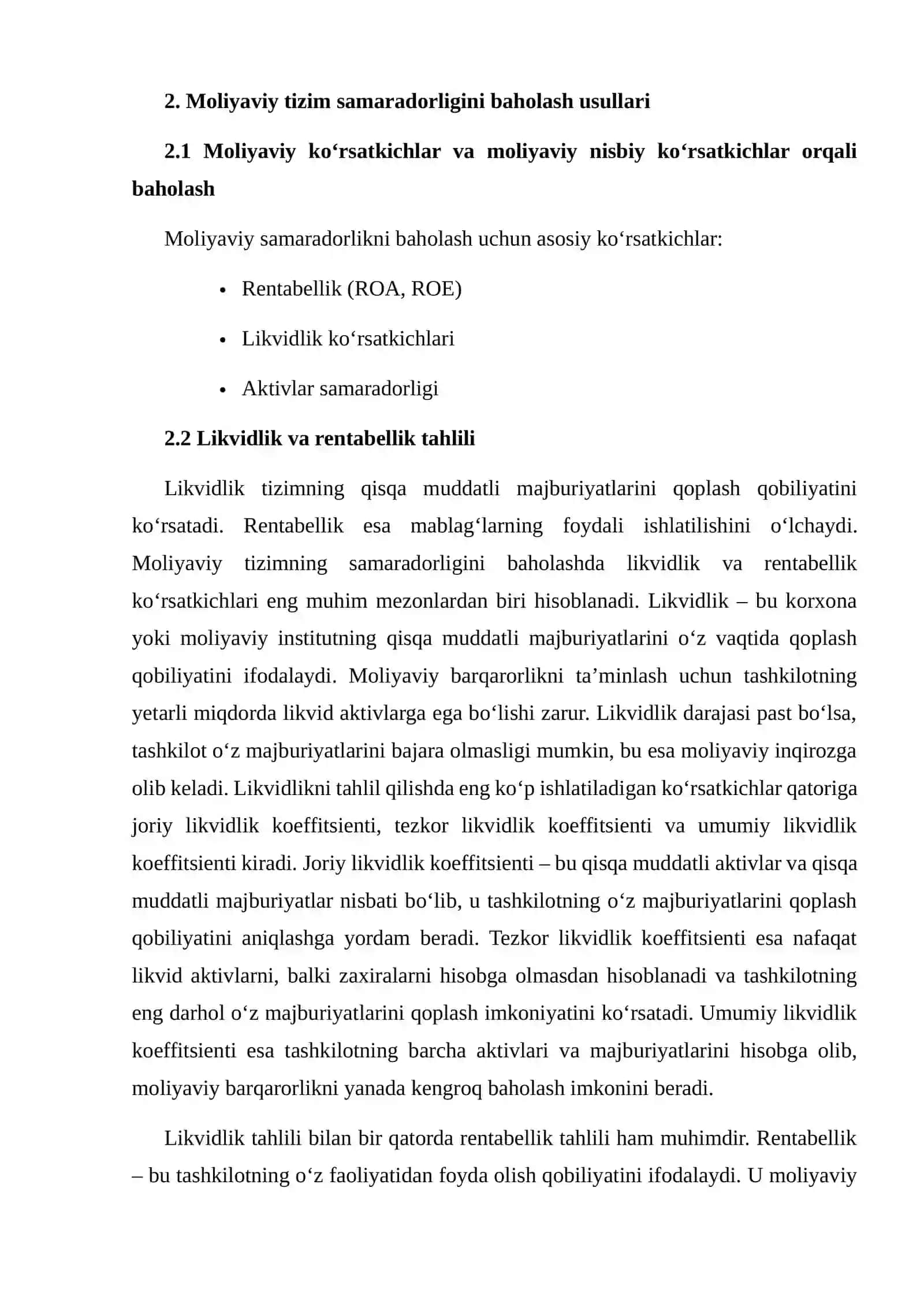 MOLIYAVIY TIZIM SAMARADORLIGINI BAHOLASH USULLARI 4