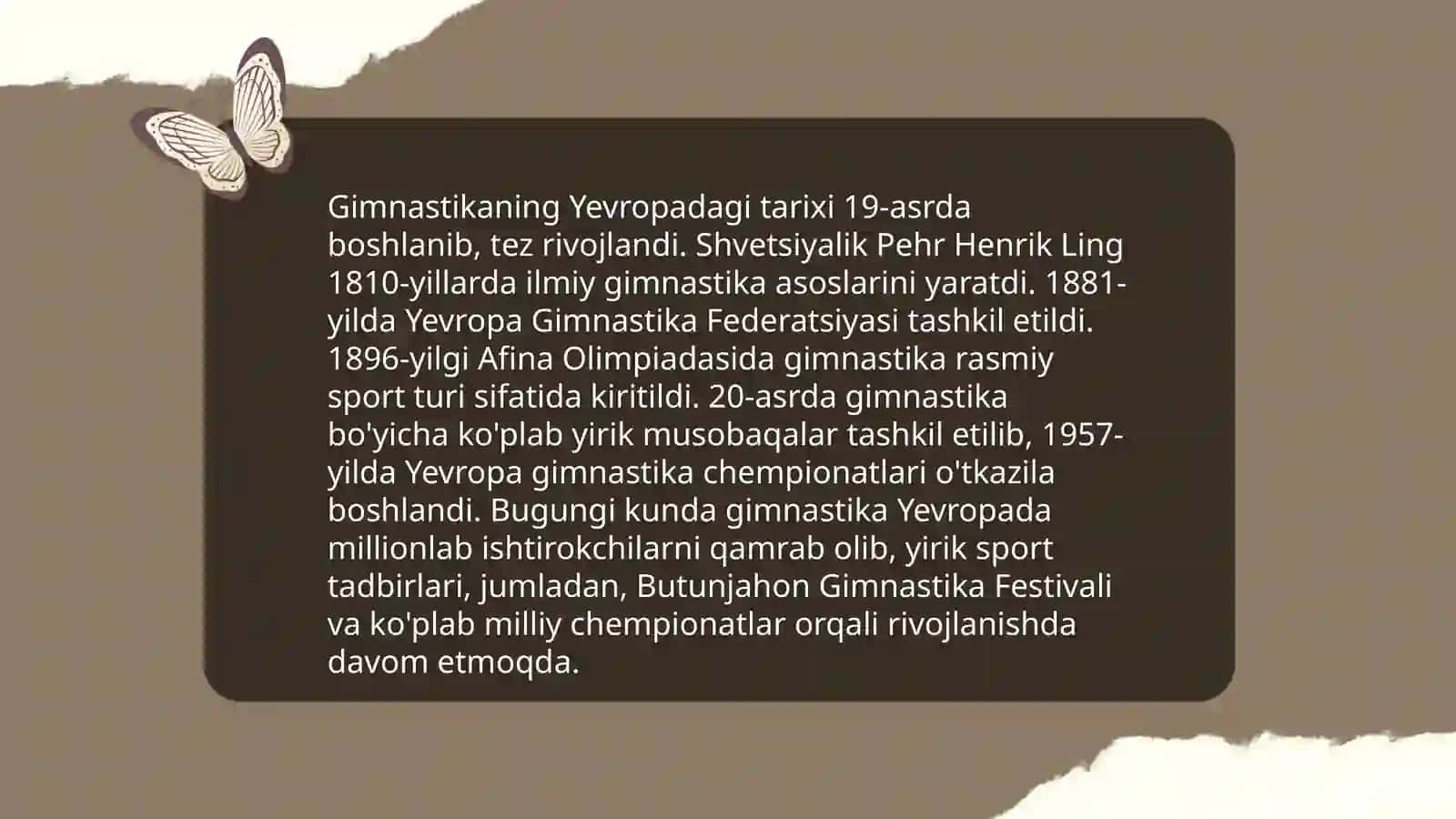 Gimnastikaning rivojlanish tarixi va uning turlari 4