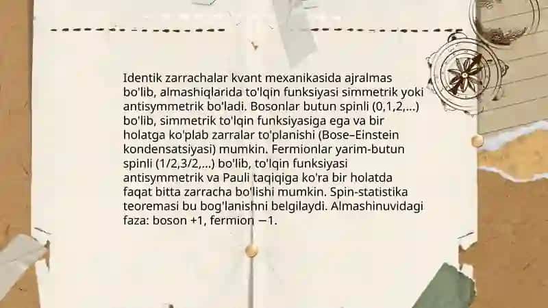 Zarralar sistemasining kvant mehonikasi 4