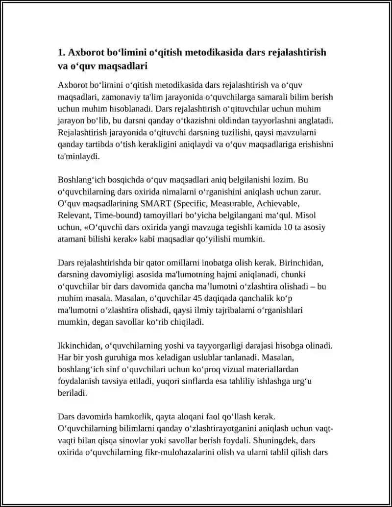 AXBOROT BO‘LIMINI O‘QITISH METODIKASI 4