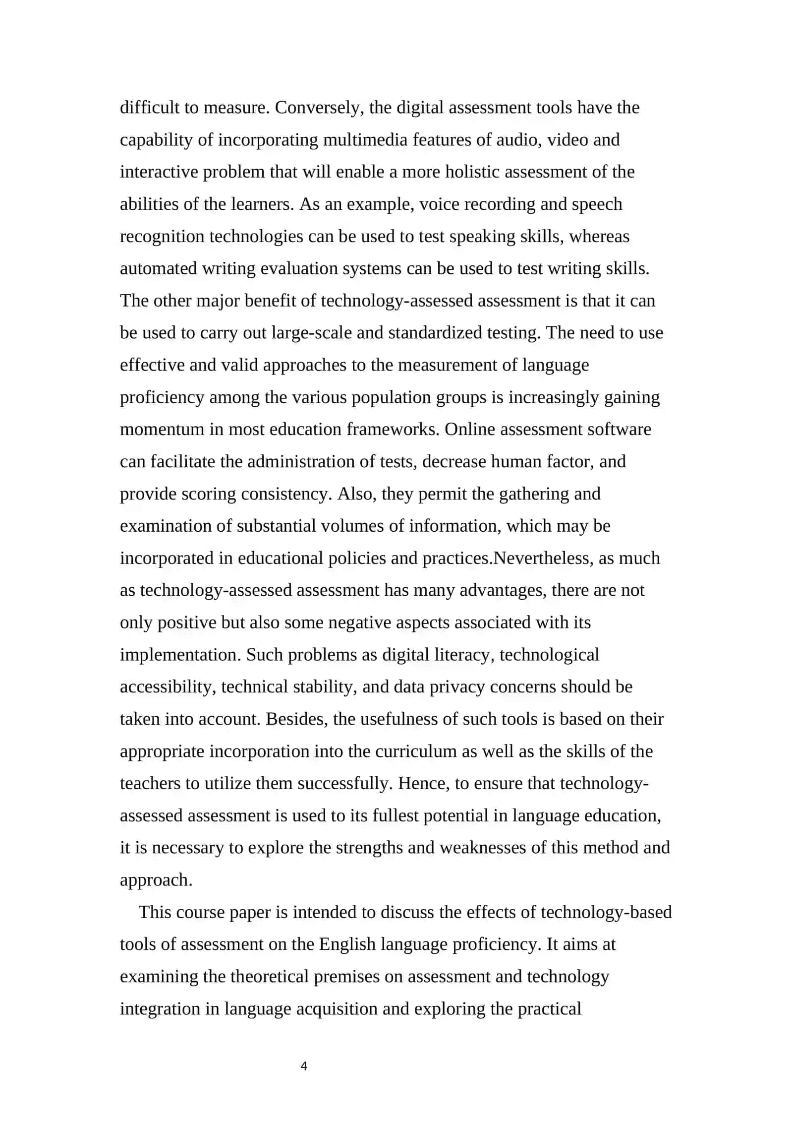 COURSE WORK THEME: THE IMPACT OF TECHNOLOGY- ASSISTED ASSESSMENT TOOLS ON ENGLISH LANGUAGE PROFICIENCY 4