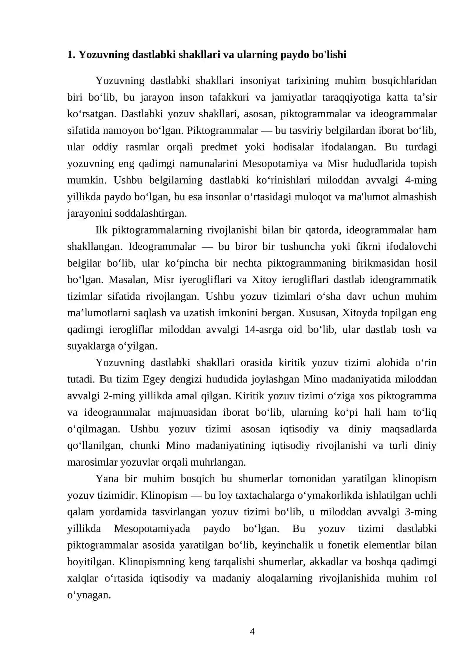 Yozuv o'zining taraqqiyot bosqichida qanday shakllarda namoyon bo'lgan? 4