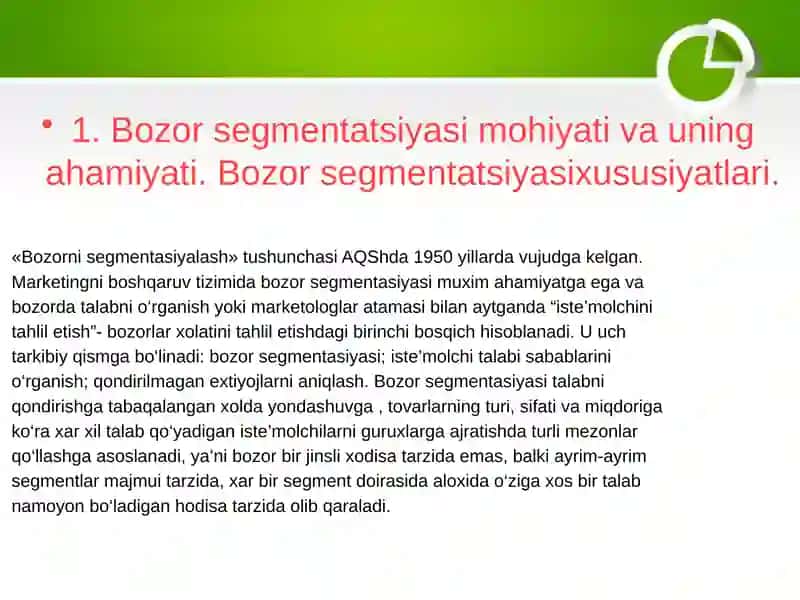 Bozor segmentatsiyasi turlari Termez 2024 yil 4