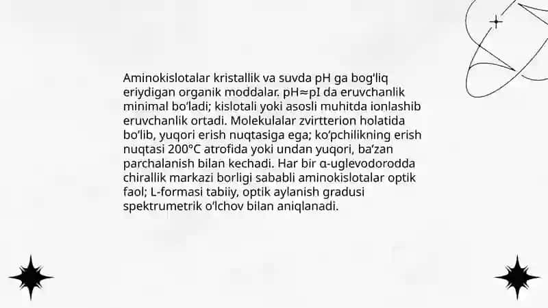 Aminakislotalarning olinishi va xossalari.Oqsillar 4